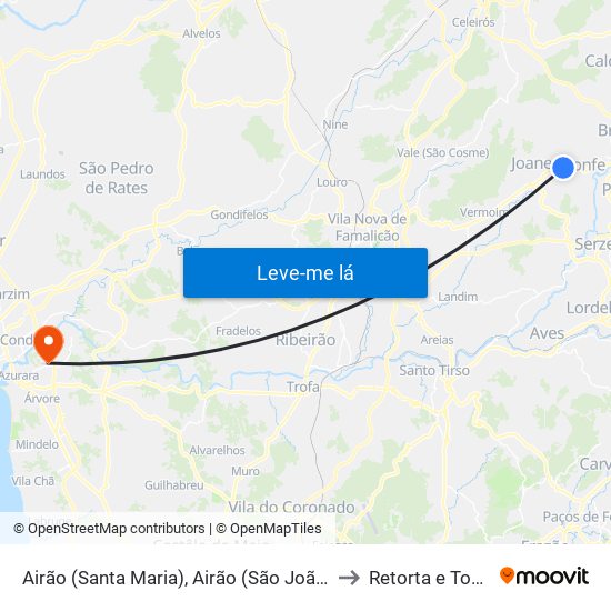 Airão (Santa Maria), Airão (São João) e Vermil to Retorta e Tougues map