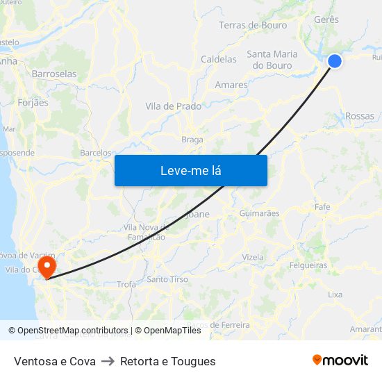 Ventosa e Cova to Retorta e Tougues map