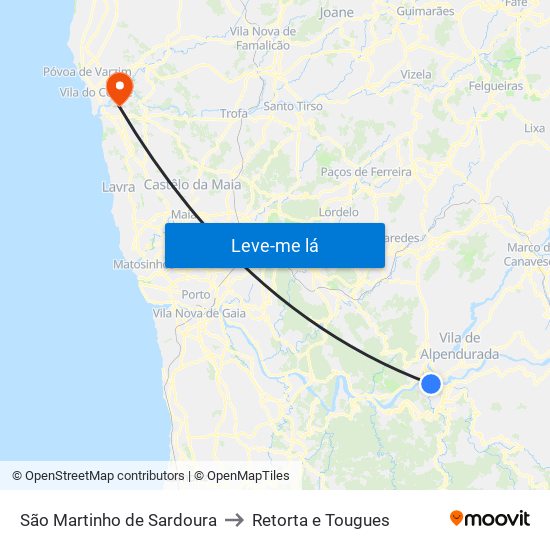 São Martinho de Sardoura to Retorta e Tougues map