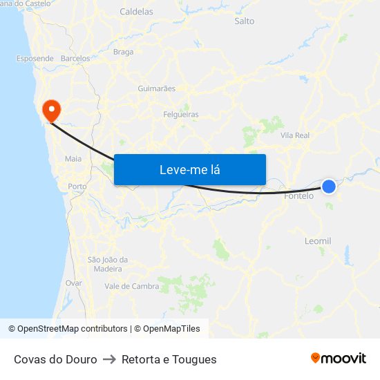 Covas do Douro to Retorta e Tougues map