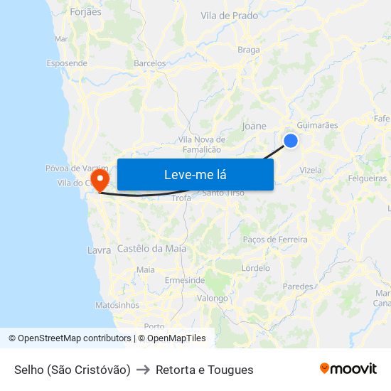 Selho (São Cristóvão) to Retorta e Tougues map