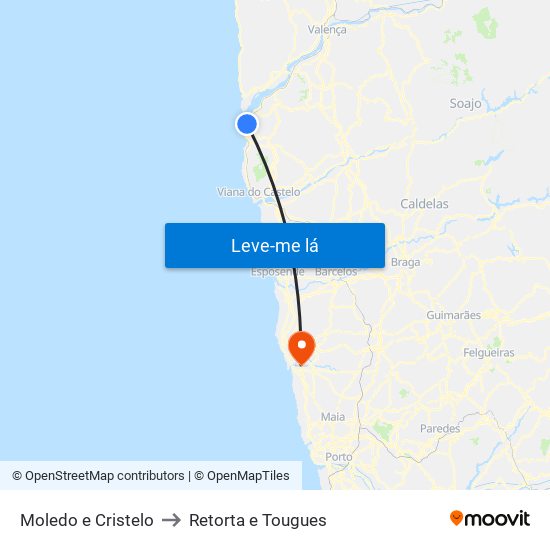 Moledo e Cristelo to Retorta e Tougues map