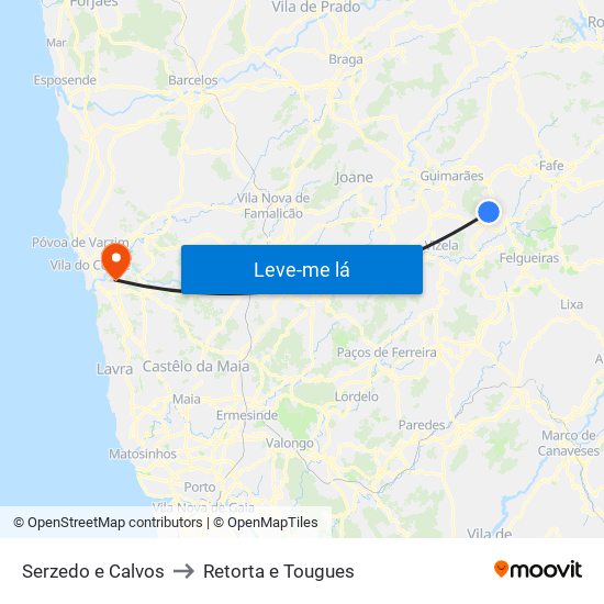 Serzedo e Calvos to Retorta e Tougues map