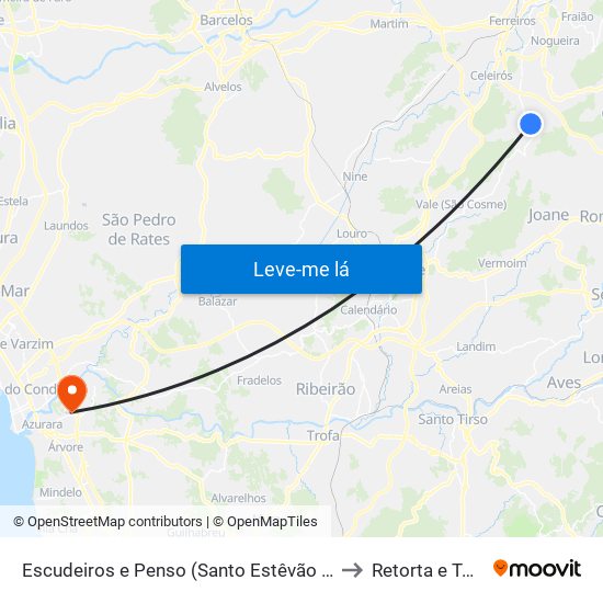 Escudeiros e Penso (Santo Estêvão e São Vicente) to Retorta e Tougues map
