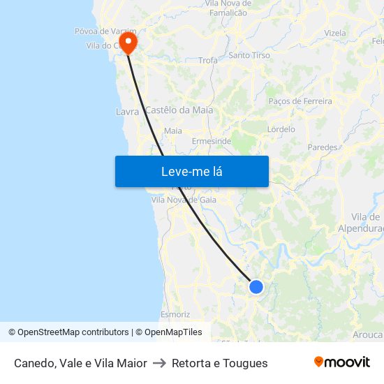 Canedo, Vale e Vila Maior to Retorta e Tougues map