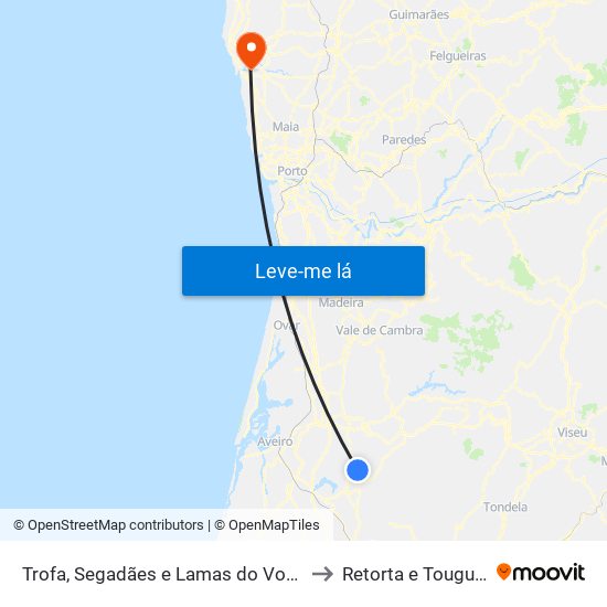 Trofa, Segadães e Lamas do Vouga to Retorta e Tougues map