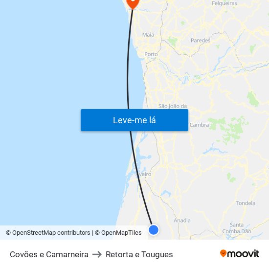 Covões e Camarneira to Retorta e Tougues map