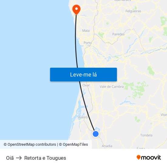 Oiã to Retorta e Tougues map