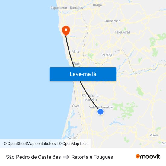 São Pedro de Castelões to Retorta e Tougues map