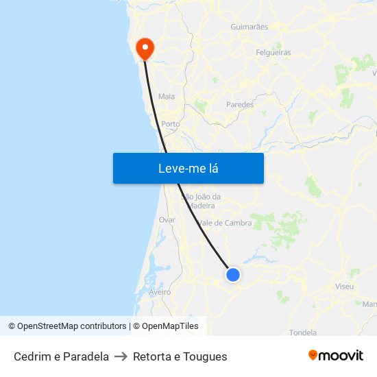 Cedrim e Paradela to Retorta e Tougues map