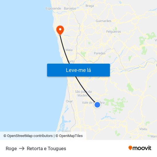 Roge to Retorta e Tougues map