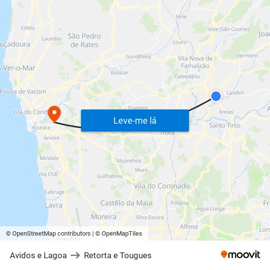 Avidos e Lagoa to Retorta e Tougues map