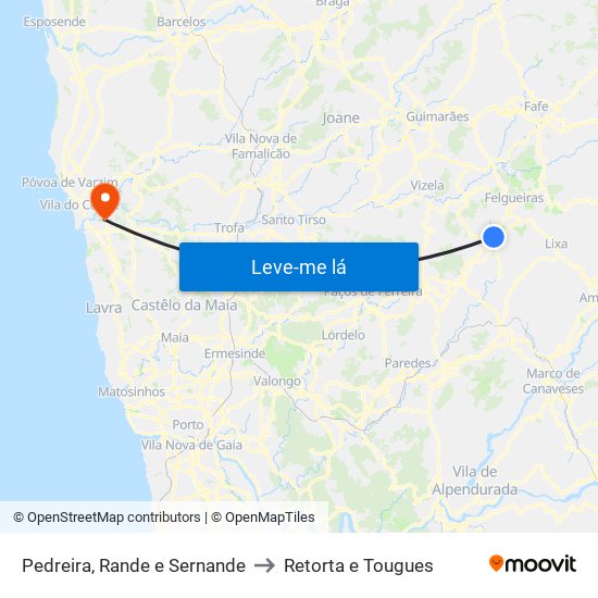 Pedreira, Rande e Sernande to Retorta e Tougues map