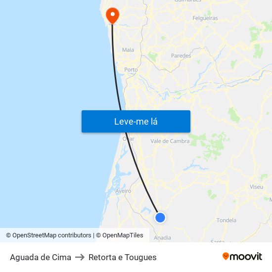 Aguada de Cima to Retorta e Tougues map