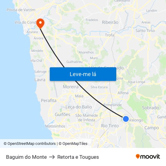 Baguim do Monte to Retorta e Tougues map