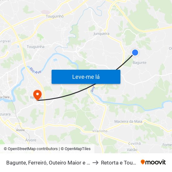 Bagunte, Ferreiró, Outeiro Maior e Parada to Retorta e Tougues map