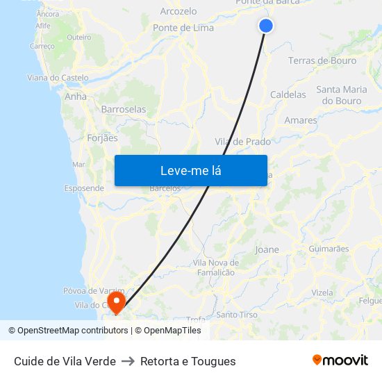 Cuide de Vila Verde to Retorta e Tougues map