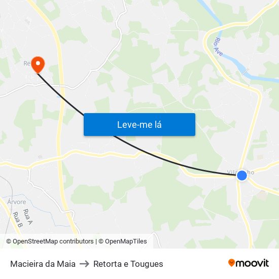 Macieira da Maia to Retorta e Tougues map