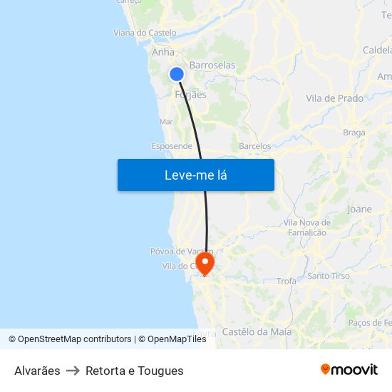 Alvarães to Retorta e Tougues map