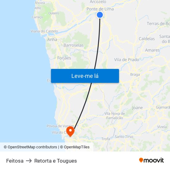 Feitosa to Retorta e Tougues map