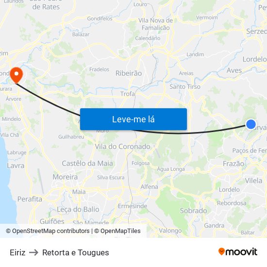 Eiriz to Retorta e Tougues map