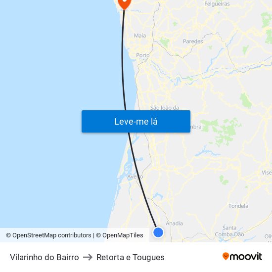 Vilarinho do Bairro to Retorta e Tougues map