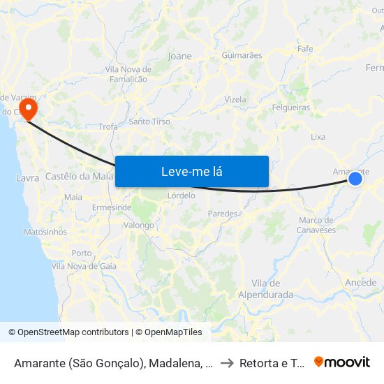 Amarante (São Gonçalo), Madalena, Cepelos e Gatão to Retorta e Tougues map
