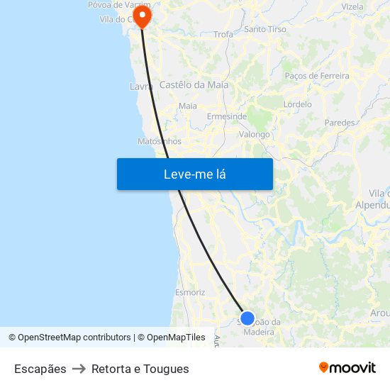 Escapães to Retorta e Tougues map