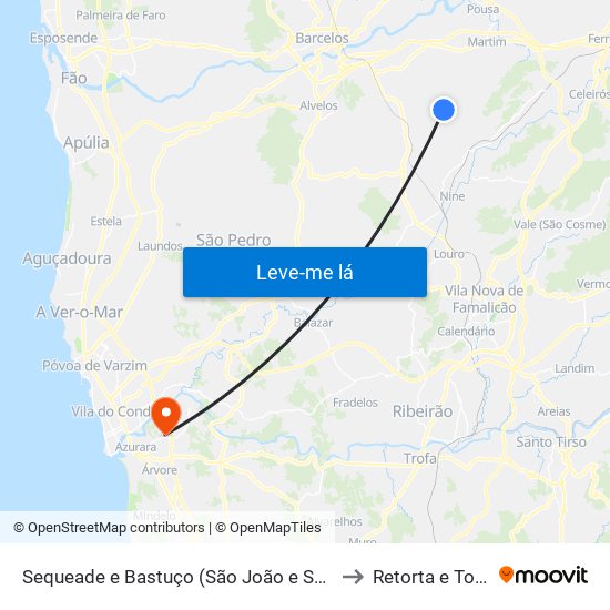 Sequeade e Bastuço (São João e Santo Estêvão) to Retorta e Tougues map