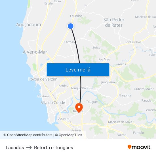 Laundos to Retorta e Tougues map