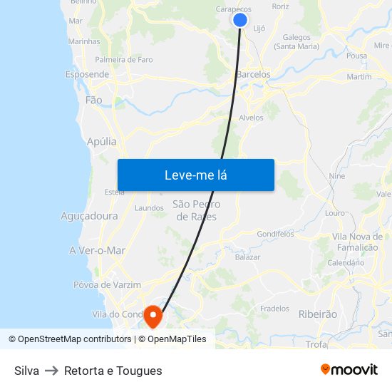 Silva to Retorta e Tougues map