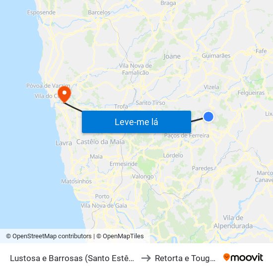 Lustosa e Barrosas (Santo Estêvão) to Retorta e Tougues map