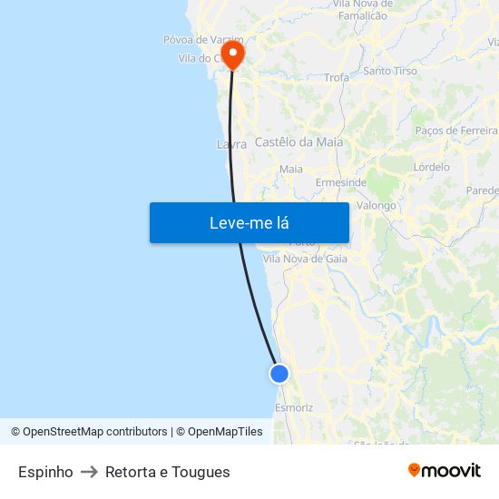 Espinho to Retorta e Tougues map