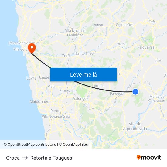 Croca to Retorta e Tougues map