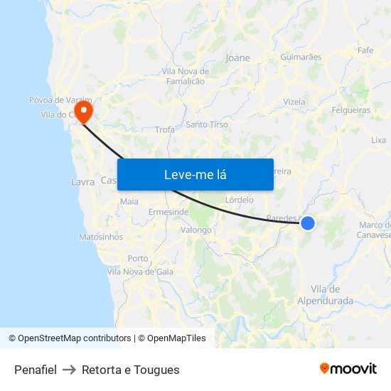 Penafiel to Retorta e Tougues map