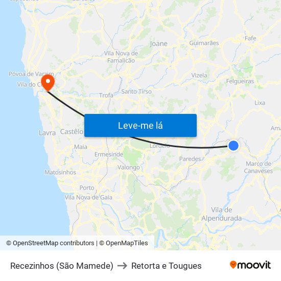 Recezinhos (São Mamede) to Retorta e Tougues map