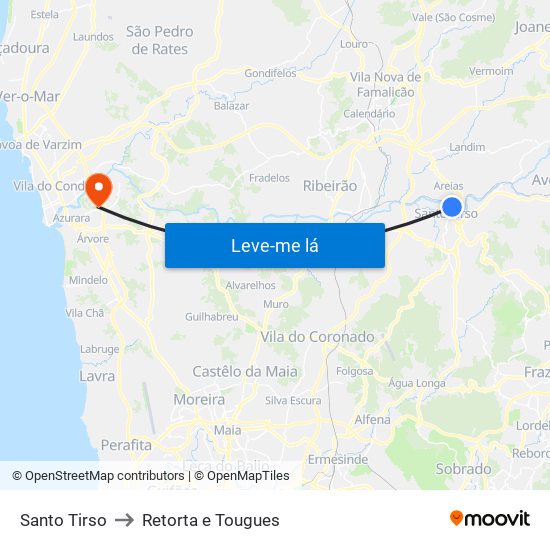 Santo Tirso to Retorta e Tougues map