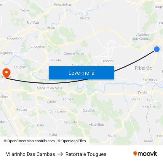 Vilarinho Das Cambas to Retorta e Tougues map