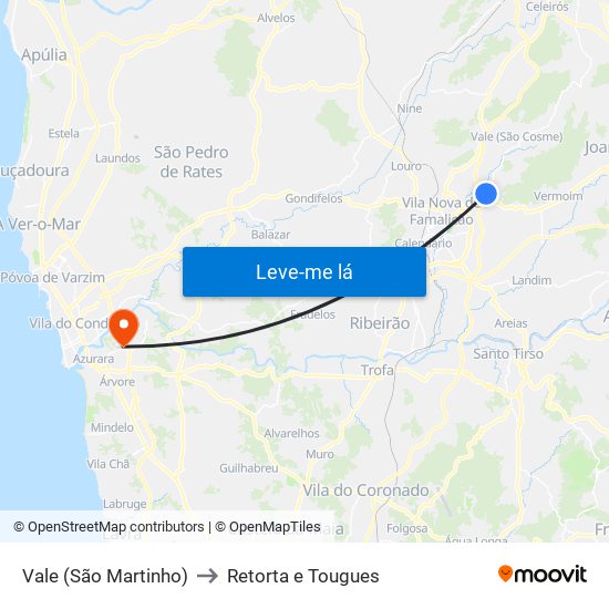 Vale (São Martinho) to Retorta e Tougues map