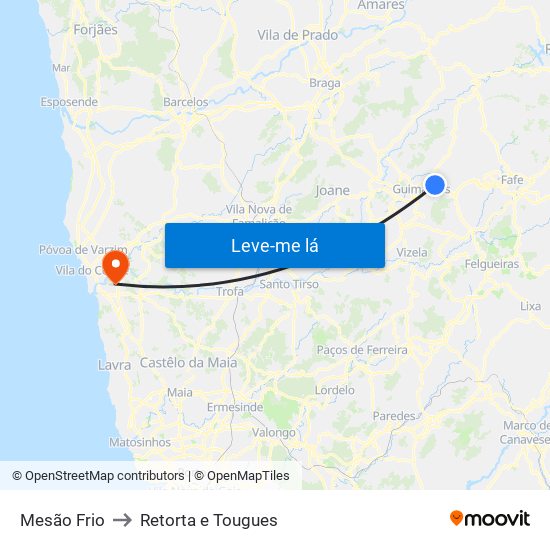 Mesão Frio to Retorta e Tougues map