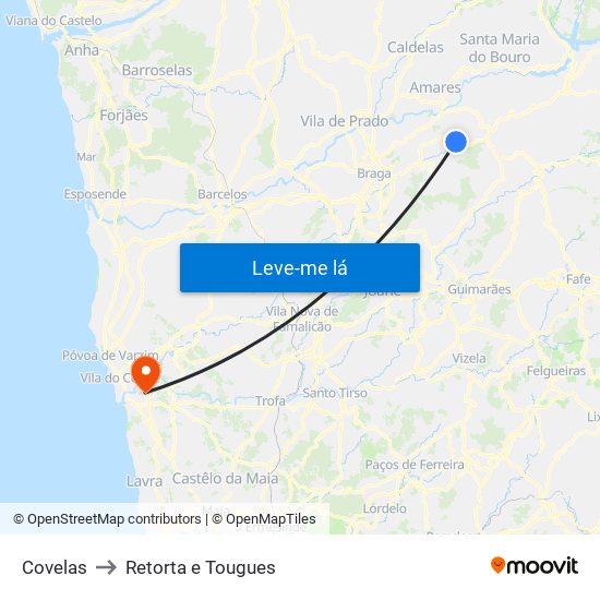 Covelas to Retorta e Tougues map