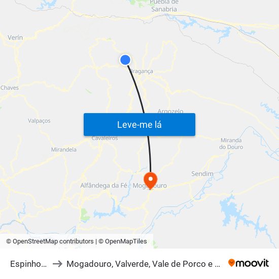 Espinhosela to Mogadouro, Valverde, Vale de Porco e Vilar de Rei map