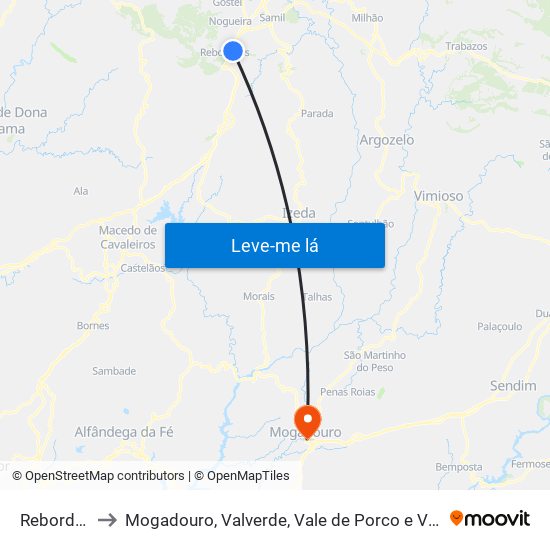 Rebordãos to Mogadouro, Valverde, Vale de Porco e Vilar de Rei map