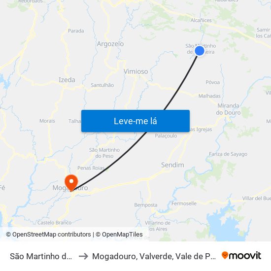 São Martinho de Angueira to Mogadouro, Valverde, Vale de Porco e Vilar de Rei map