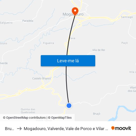 Bruçó to Mogadouro, Valverde, Vale de Porco e Vilar de Rei map