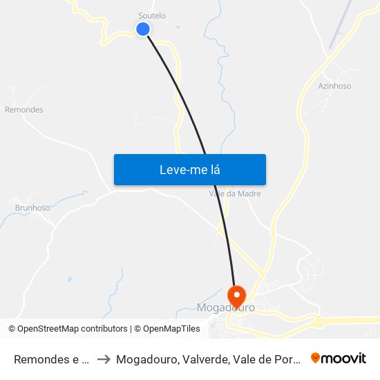 Remondes e Soutelo to Mogadouro, Valverde, Vale de Porco e Vilar de Rei map