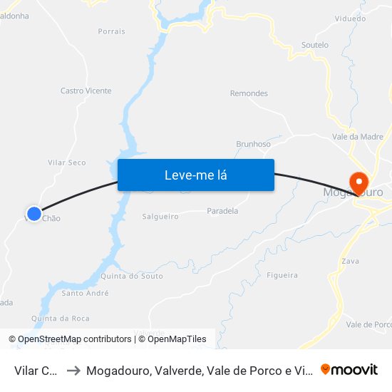 Vilar Chão to Mogadouro, Valverde, Vale de Porco e Vilar de Rei map