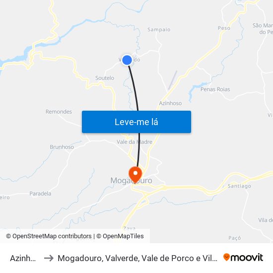 Azinhoso to Mogadouro, Valverde, Vale de Porco e Vilar de Rei map