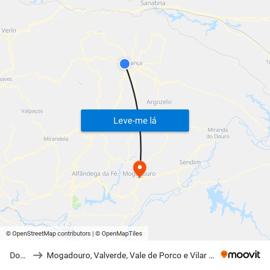 Donai to Mogadouro, Valverde, Vale de Porco e Vilar de Rei map