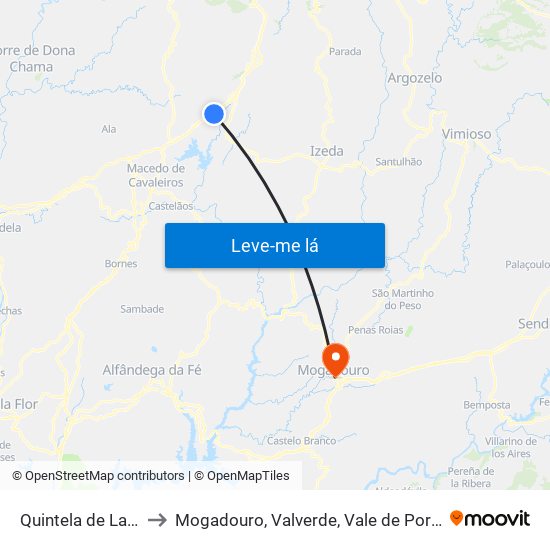 Quintela de Lampaças to Mogadouro, Valverde, Vale de Porco e Vilar de Rei map